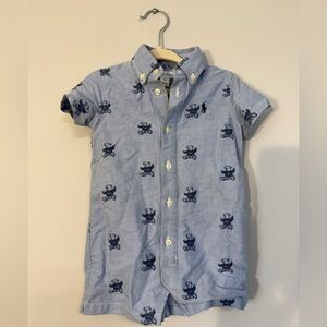 Ralph Lauren polo Light Blue Shortall Button-Down with Navy Polo Bear preppy 9M